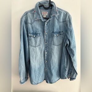 Mossimo Supply Co. Light Blue Distressef Denim Long sleeve shirt top western M